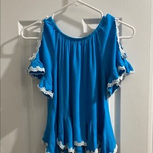 Blue Girls Southern Stitch  Top with White Trim